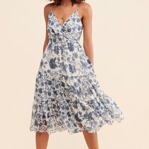 Sachin + Babi Blue and White Floral Midi Dress